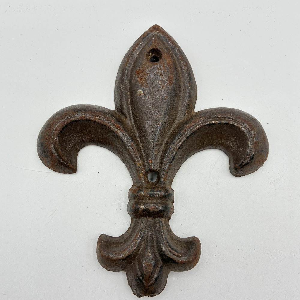 Antique Style Cast Iron Fleur De Lis Finial Architectural Garden Decor Rusty 5"